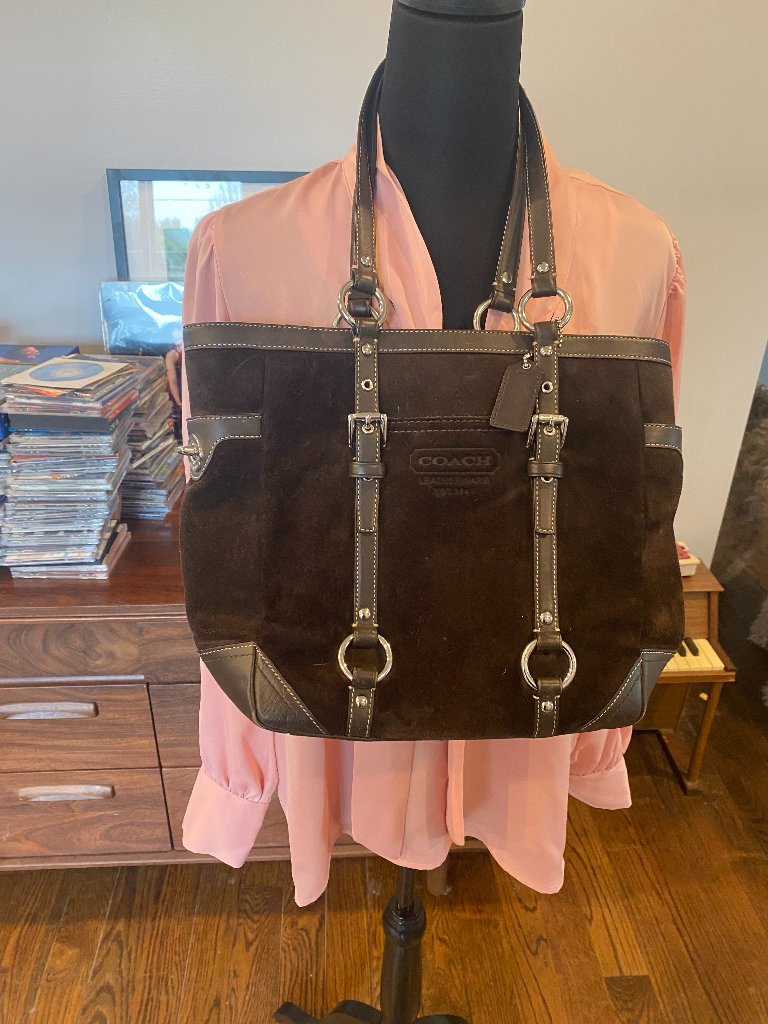 Coach Hampton Suede W/ Leather Trim Shoulder Bag